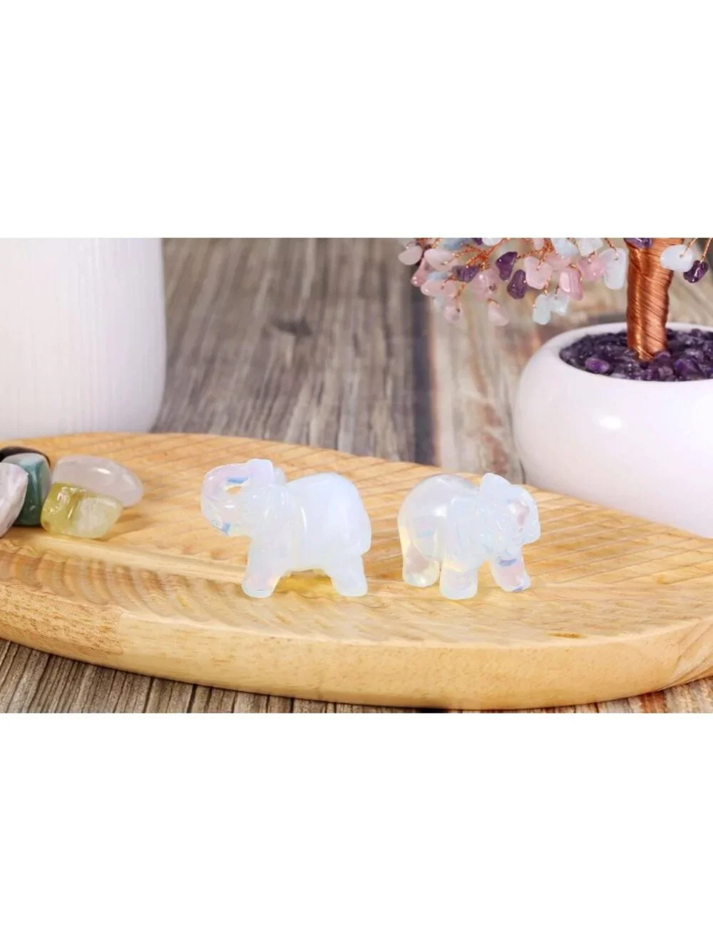 Set of 2 Opalite Elephant Figurines - 1.5'' Carved Gemstone Statues for Home